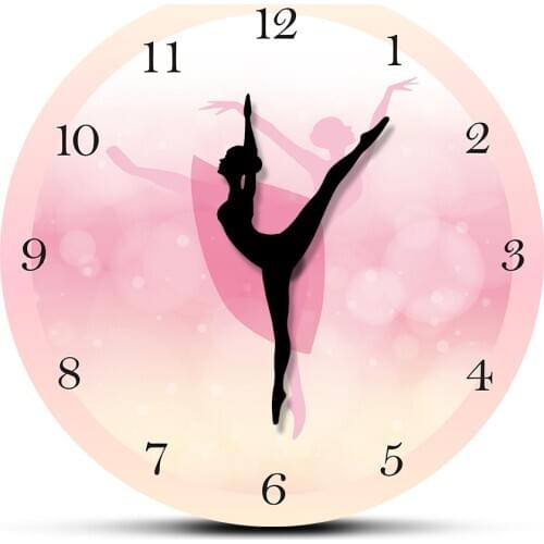 Ballet Girl Dancing Wall Clock Princess Pink Printed Watch Ballerina Moving Leg Dancing Clock Watch Bedroom Slient Timepiece