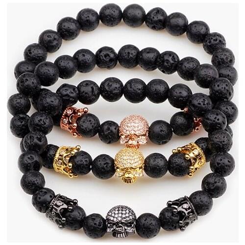 Natural Volcanic Lava Stone Inlaid Gem Bead Bracelet Buddhist Buddha Prayer Bracelet Bangle Alloy Jewelry for Men Women
