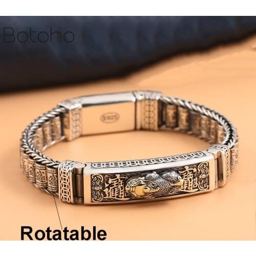 100% S925 Sterling Silver Bracelet Mens brave troops Handmade Woven Thai Silver Rotatable Hand Chain Pure Argentum Jewelry