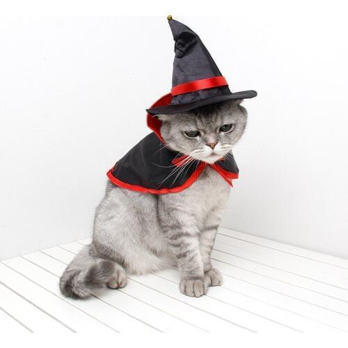 Cool Black Pet Cat Dog Halloween Costume Cosplay Cloak Cap Set with Bell Parrot Shawls Cape Pet Birthday Party Gift Supplies