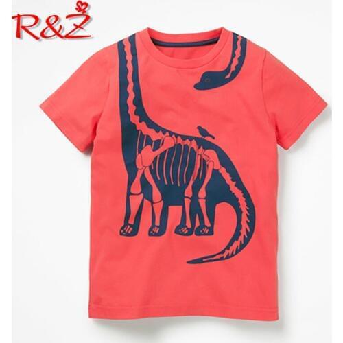 R&Z childrens t-shirt 2019 summer new boy cotton round neck T-shirt cartoon dinosaur red short-sleeved childrens shirt