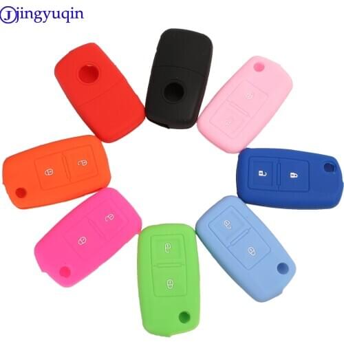 Jingyuqin 2 Buttons Silicone Flip Key Case Cover For Vw MK4 Seat Altea Alhambra Ibiza Polo Golf 4 5 6 Transporter Amarok Sharan