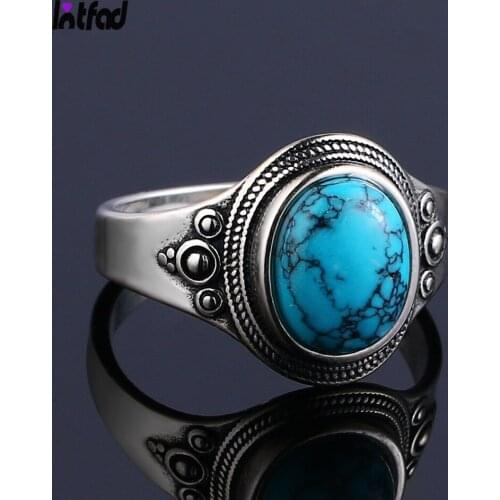 Vintage S925 Sterling Silver Ring Natural Turquoise Rings Luxury Jewelry Party Anniversary Birthday Gift for Women Man