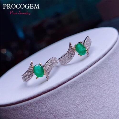 PROCOGEM Natural Emerald Rings for Women Party 0.5ct Real Green gemstones Ring Fine jewelry 925 Sterling Silver with Certificate