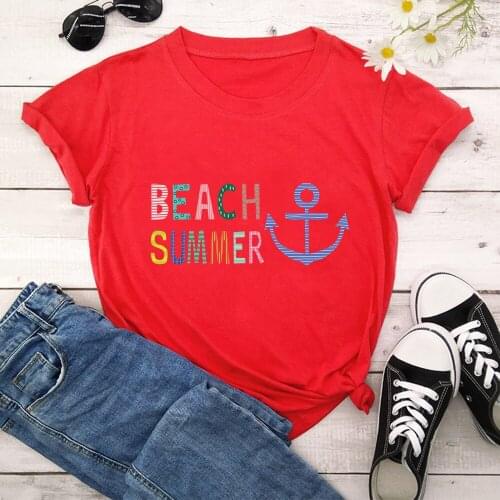 Summer Beach Print T Shirt Women Short Sleeve O Neck Loose Tshirt Summer Women Causal Tee Shirt Tops TX10025