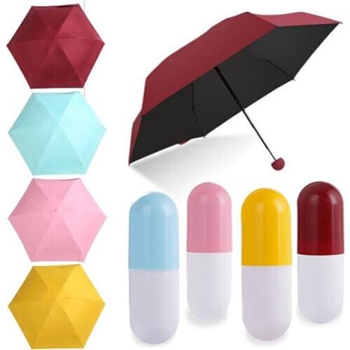 Mini Umbrella Rain Women Parasol Sunscreen Rainproof Capsule Umbrella 5 Folding Anti-Uv Windproof Portable Pocket Umbrella