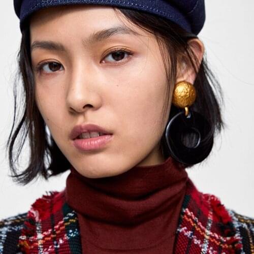 New Women Drop Earrings ZA Fashion Resin Geometric Statement Earring Gold Color Wedding Jewelry