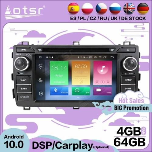 4+64GB Carplay Multimedia Stereo Android 10.0 Player For Toyota Auris 2013 2014 2015 GPS BT Audio Radio 2 Din Receiver Head Unit