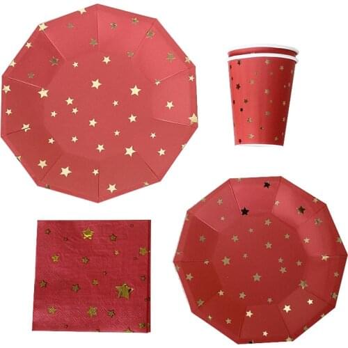 Party Supplies Disposable Tableware 8 Pieces / 1 Piece Bronzing Pentagram Paper Plate Paper Cup Birthday Decoration