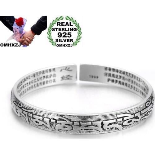 OMHXZJ Wholesale European Fashion Woman Man Party Wedding Gift Chinese Famous Words 925 Taiyin Cuff Bangle BA22
