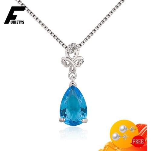 Trendy Necklace 925 Silver Jewelry Water Drop Shape Sapphire Gemstone Pendant Accessories for Women Wedding Promise Party Gifts