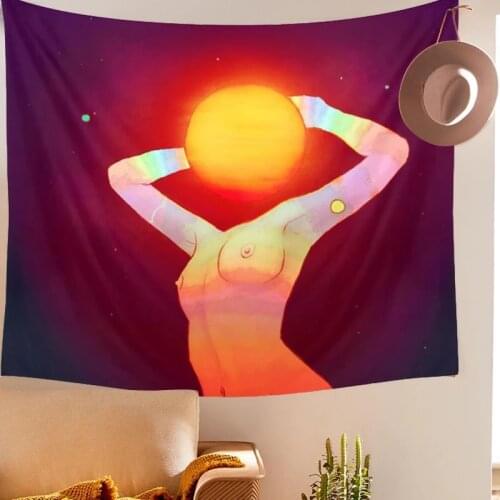 Psychedelic Women Tapestry Wall Hanging Moon Wall Tapestry Wall Carpet Psychedelic Sun Tapiz Witchcraft Wall Cloth Tapestries