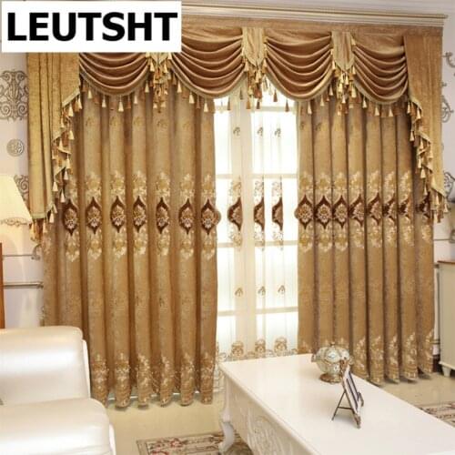 2021 Chinese Style Luxury Palace Elegant Chenille Embroidered Curtains Living Room Bedroom Study Blackout Curtain Customization