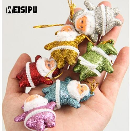 2020 Navidad Christmas Ornaments 6pcs 5cm Mini Multicolor Santa Claus Chrismas Party Gift Christmas Tree Decoration For Home