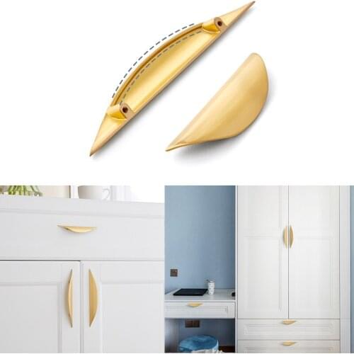 Copper Color Kitchen Door Handle Nordic Wardrobe Wardrobe Drawer Knob Hardware Black Gold Leaf Crescent Shape Home Decoration