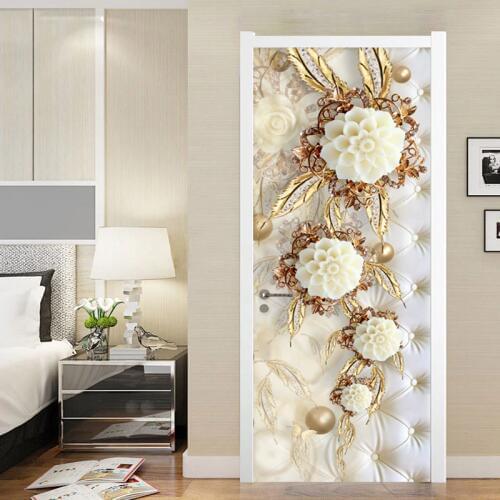 Self-Adhesive Waterproof Door Sticker European Style 3D Jewelry Flowers Mural Wallpaper Living Room Home Decor Door Poster Decal