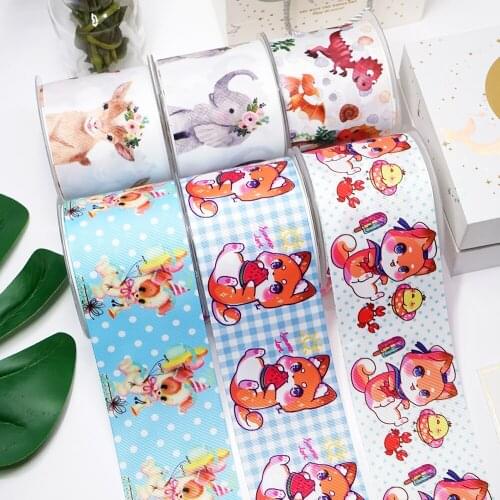 DIY Cartoon Animal Printed Grosgrain Ribbon For Craft Supplies Sewing Accessories 5 Yards. 46542