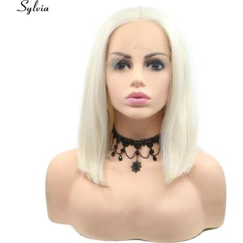 Sylvia Drag Queen Ice Blonde Synthetic Lace Front Wig For White Women Short Bob Hair 60# Lace Wig Straight Type Natural Hairline