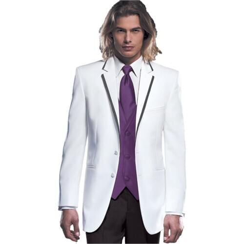 Custom Made Groom Tuxedo, Bespoke White suits with violet purple vest / waistcoat, Tailor Made Wedding Suits for men