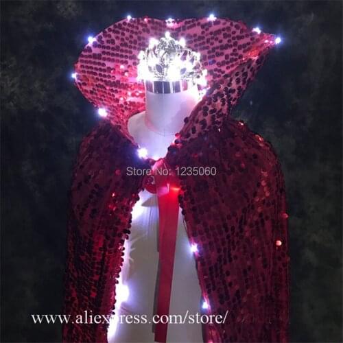 Free Shipping Led Luminous Evening Party Dress Led Crown Halloween Cloak Light Up Stage Performance Christmas Costumes Clothes