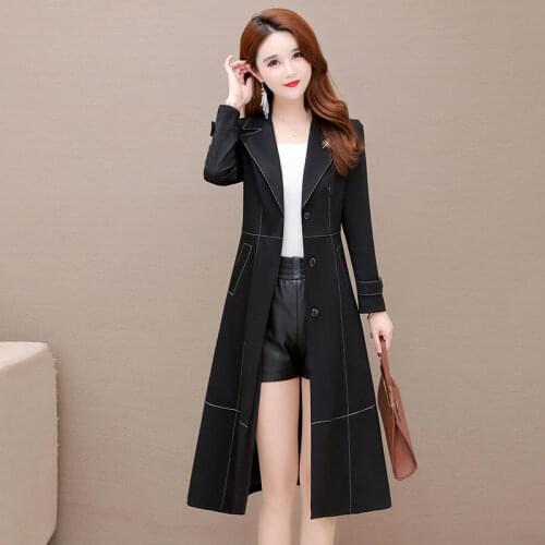 Spring And Autumn Windbreaker Women Outer Garment New 2021 Coat Women Clothing Long Slim Coats Female Jacket Black OAIRED