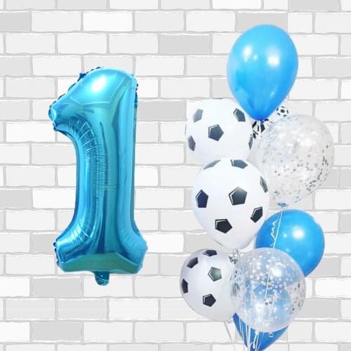 10pcs/Set 32/40inch Blue Number Foil Balloons Football Silver Confetti Balloons Baby Shower Boys Adult Birthday Party Decoration