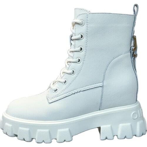 For Women 2021 Winter Platform White Back Zipper Lace-up Plus Velvet Punk Martin Chelsea Boots Casual High Heels Snow Shoes