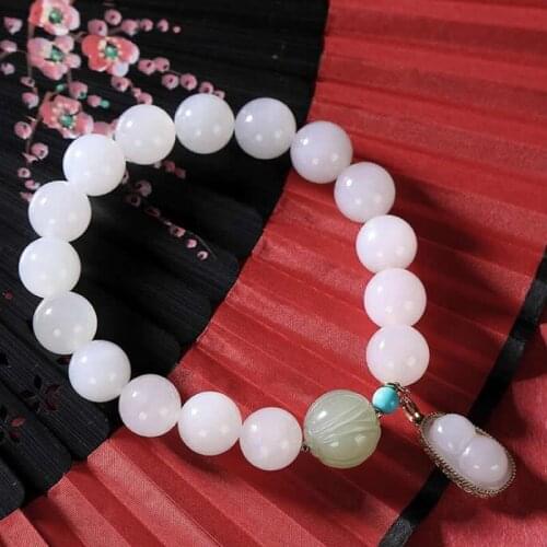 Natural White Jadeite Beads Bracelet Handmade Beans Bracelet High Quality Women Bracelet