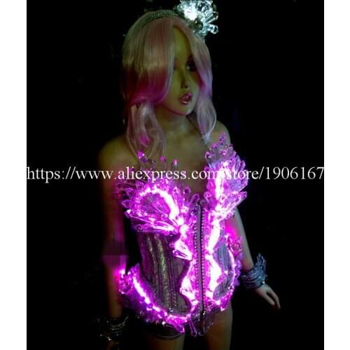 Colorful Crystal Led Luminous Women Costume Sexy Lady Evening Party Dress Led Light Growing DS Stage Dance Party Clothes