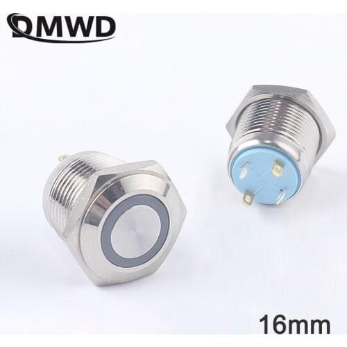 16mm Push Button Switches Ring Illumination Flat Switch 12V24V5V220V Momentary Green Red LED Lamp 4 pins Metal Push Button
