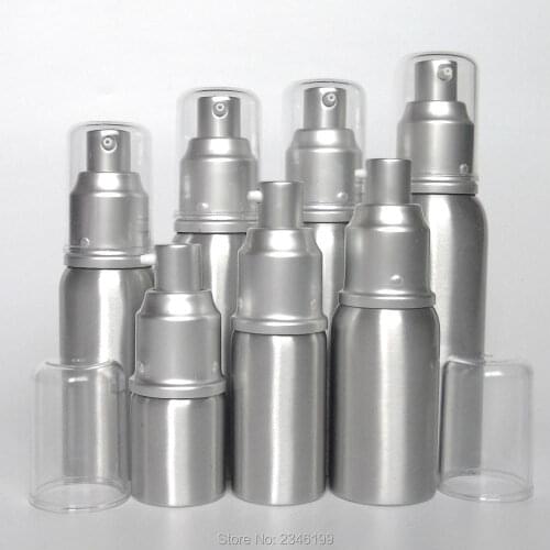 20ML 50pcs/lot Portable Aluminum Pump Lotion Bottle, Airless Refillable Bottles, Empty Cosmetic Packaging Bottle with Press Pump