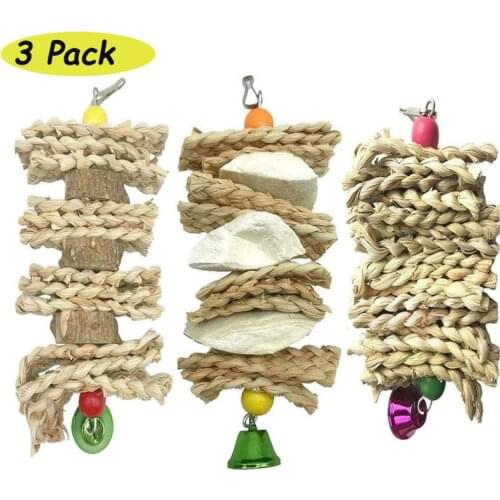 3PCS Cuttlefish Bone Wooden Chewing Toys Bird Toys for Parrots Budgie and Sepia Pets Perch Supplies Parrot Toys