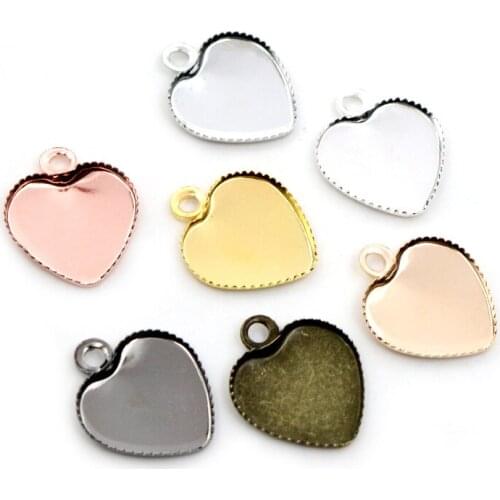 30pcs 12mm Stainless Iron Material Heart Blank Base Setting Fit 12mm Heart Cabochon Pendant Bezel Trays DIY Jewelry Findings