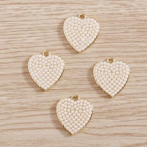 4pcs 15*18mm Lovely Heart Charms Imitation Pearl Handmade Craft Pendants for DIY Making Bracelet Earrings Necklace Jewelry