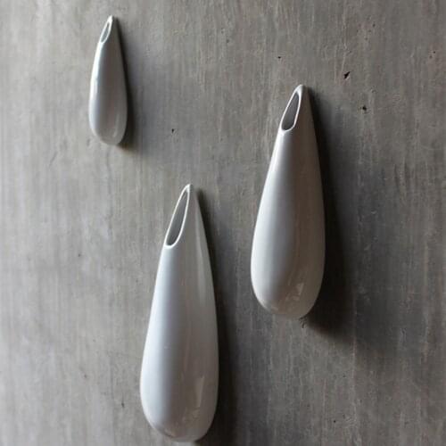 White Modern Ceramic Wall Vase Piece Set Drop Style Flower Wall Home Decoration Brief Flower Vase Crafts Gifts