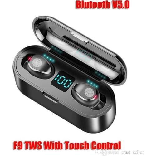 Wireless Earphone Bluetooth V5.0 F9 TWS Headphone HiFi Stereo Earbuds LED Display Touch Control With Power Bank Headset With Mic
