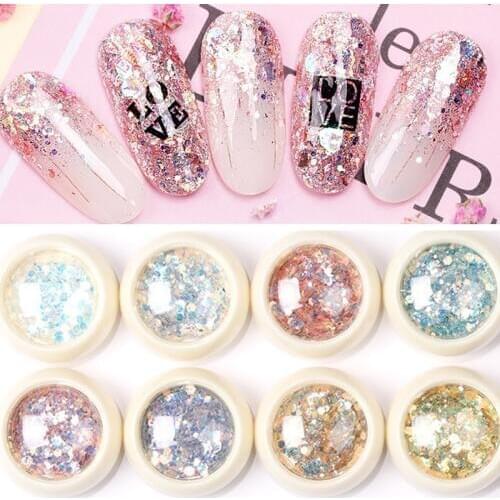 8Pcs/Set Mermaid 3D Glitter Nail Flakes Hexagon Colorful Sequins UV Gel Polish Sparkling Powder Dust DIY Charm Glitter Flakes