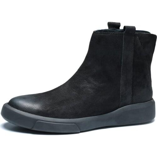 Big Size Plus Velvet British High Top Thick Bottom Genuine Leather Chelsea Boots Mens Autumn Winter Military Boots Round Cowhide