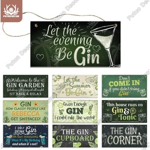 Putuo Decor Gin Signs Wooden Alcohol Plaque Wood Wall Plaque for Door Hanging Sign Home Decor Wood In Bar Pub Wall Decoration