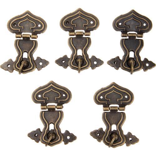 5Pcs 63x47mm Antique Metal Lock Decorative Hasps Hook Gift Wooden Jewelry Box Padlock With Screws Vintage Furniture Hardware