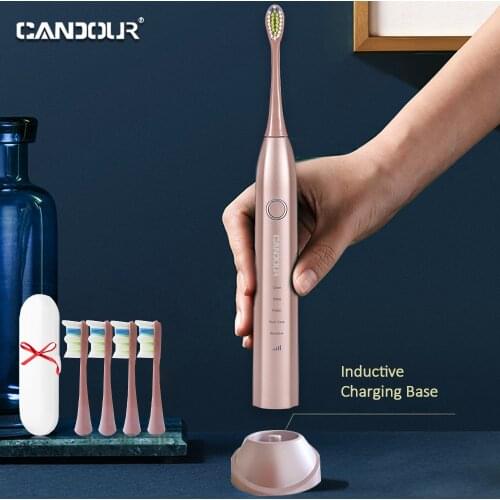 CANDOUR Sonic Electric Toothbrush Tooth brush USB Rechargeable adult Waterproof Ultrasonic automatic 15 Mode with Travel case