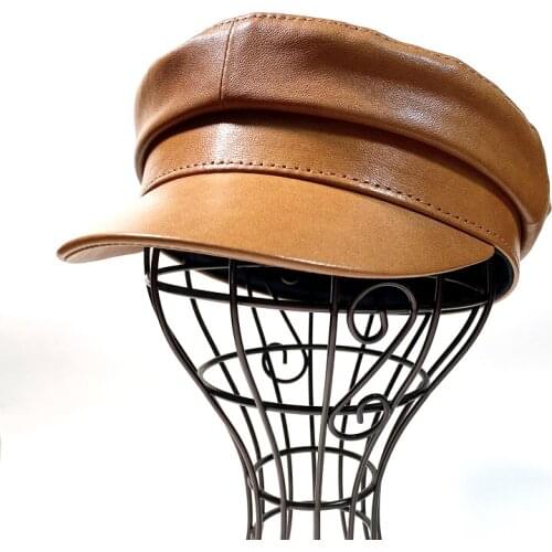 Japanese Fashion Men Women Genuine Leather Flat Cap New Unisex Simple Peaked Hats Newsboy Student High Quality Brown Sombrero