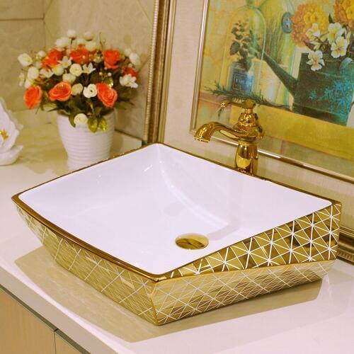 Jingdezhen Bathroom ceramic sink wash basin Porcelain Counter Top Wash Basin Bathroom Sinks bathroom sink antique golden mosaic