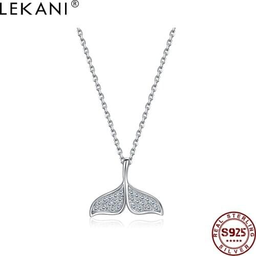 LEKANI 925 Sterling Silver Chokers Necklaces Shining Cubic Zirconia Fishtail Womens Necklace Pendant Female Fine Jewelry Best