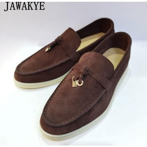 Big Size Suede Flat Shoes Woman Metal Lock Decor Slip On Women Loafers Multicolor Casual Shoes Summer Walk Shoes for Ladies