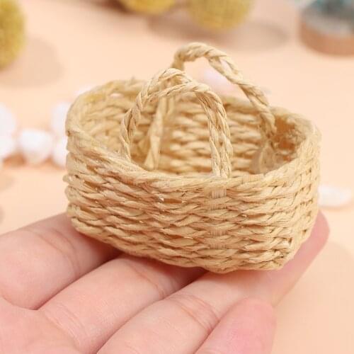 Mini 1/12 Cute Dollhouse Rattan Frame Hand-woven Vegetable Food Storage Basket Dolls Miniature Decoration