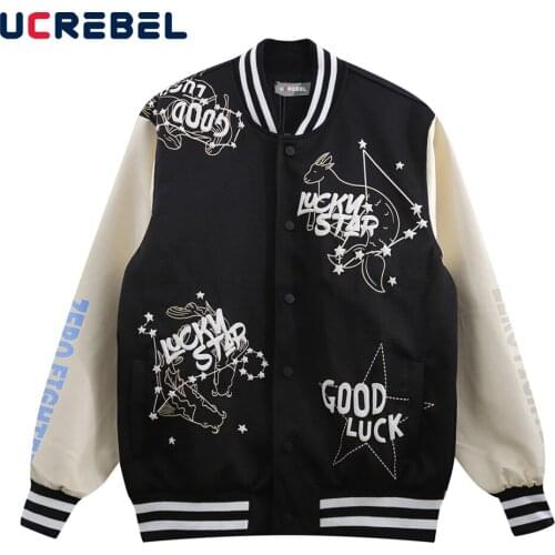 Cartoon Print Sleeve PU Jacket Mens Autumn Letterman Jacket Contrast Paneled Casual Loose Varsity Jacket Outerwear Men