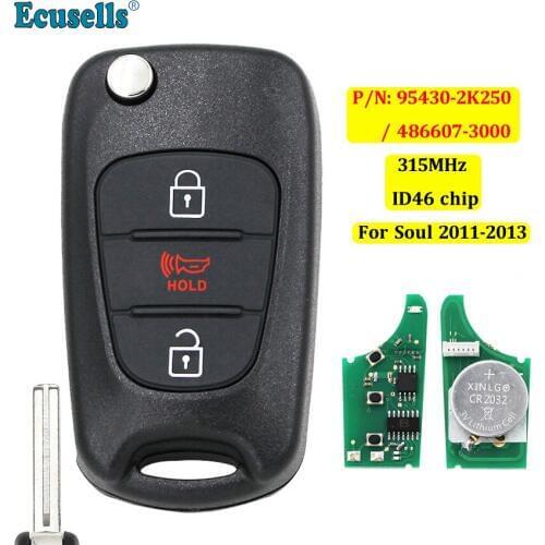 Upgraded Folding flip Remote Key Fob 315MHz ID46 chip for Kia Soul 2011-2013 NYOSEKS-AM11ATX P/N: 95430-2K250 / 486607-3000