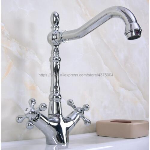 Basin Faucets Polished Chrome Bathroom Sink Faucet Double Cross Handle Bath kitchen Mixer Hot and Cold Tap Nnf917