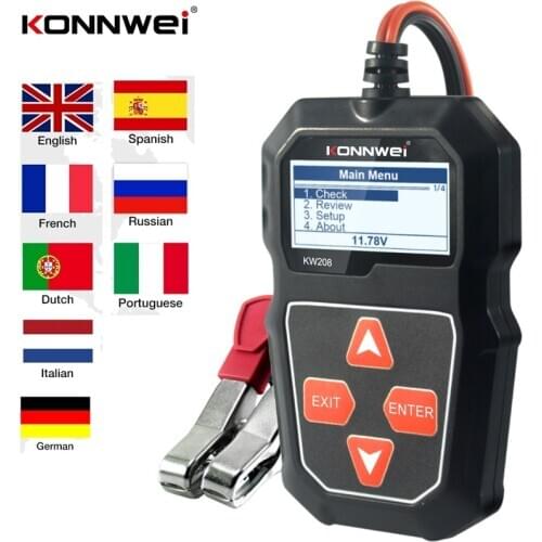 Professional Battery Tester KONNWEI KW208 12V 100-2000CCA Cranking Charging System Test Tool Automotive Battery Capacity Tester